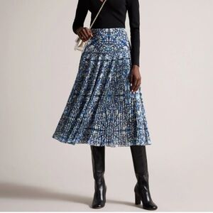Ted Baker London Lailaah Corrugated Pleated Midi Skirt 6/US 14 Butterfly Blue